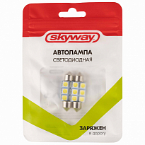 Автолампа диод T11(C5W) 24V 6 SMD диодов c цоколем 36 мм 1-конт Белая  SKYWAY Cалон,номер min 2шт